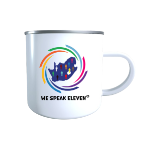 White enamel mug- We Speak Eleven Enamel Metal Mug - We Speak Eleven